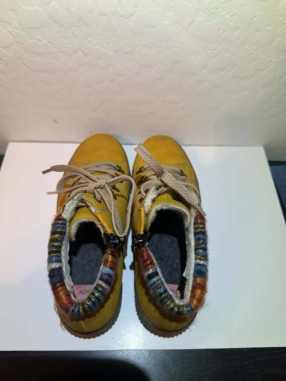 Rieker M6411 Mustard Yellow Faux Fur Lined Lace-Up Ankle Boots - Picture 4 of 6